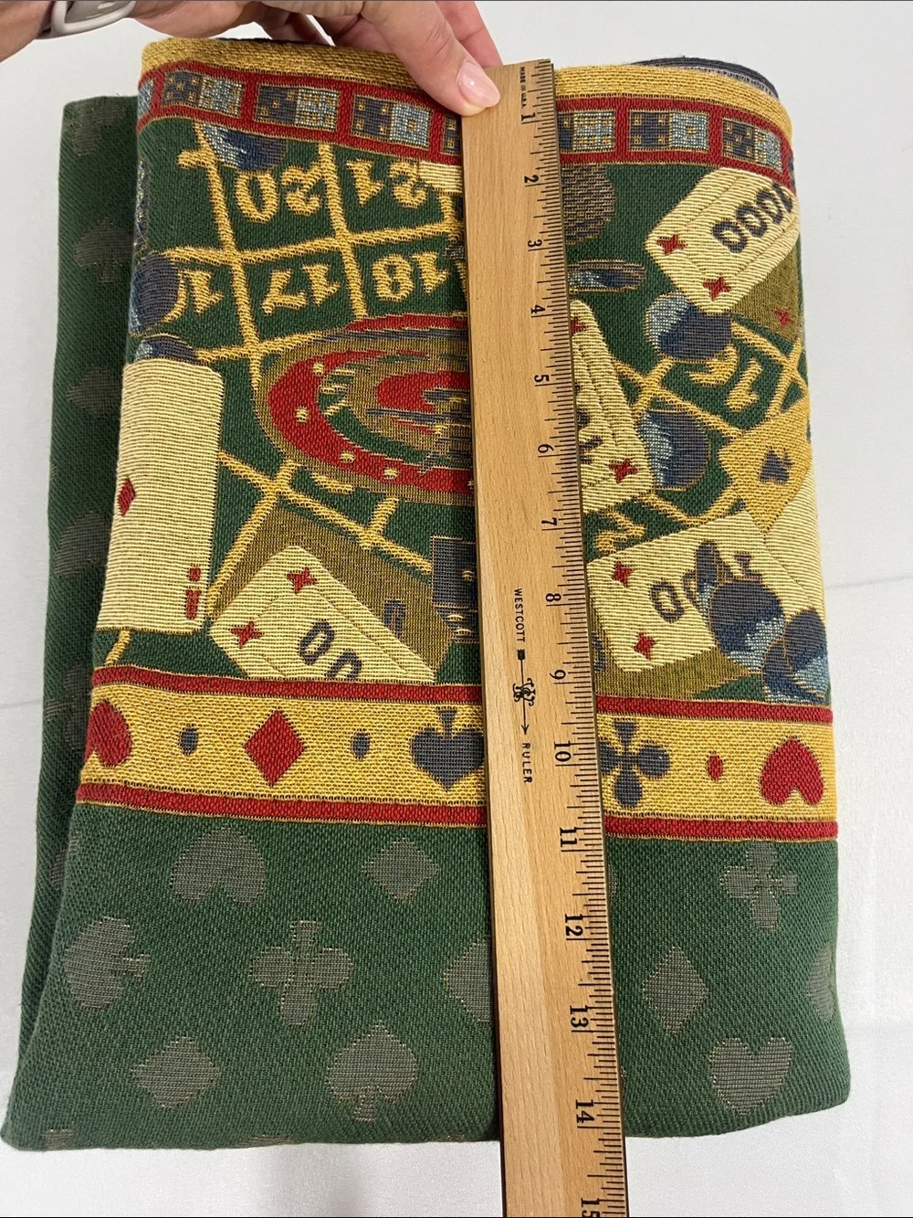 Vintage Playing Card Tablecloth 59x59” Brocade Jewel Tones Poker Bridge Cards
